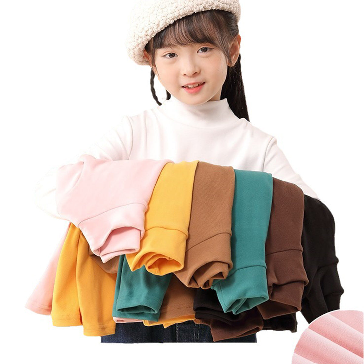 Girls autumn and winter velvet bottoming shirt children's half turtleneck long-sleeved T-shirt