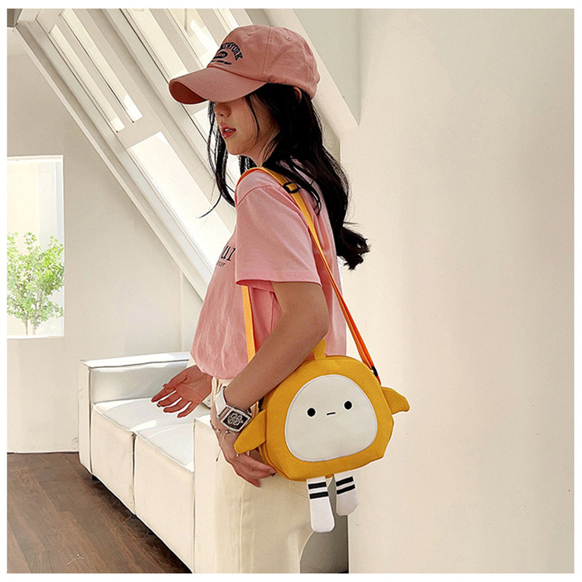 Children's cute egg party bag cartoon large capacity canvas messenger bag