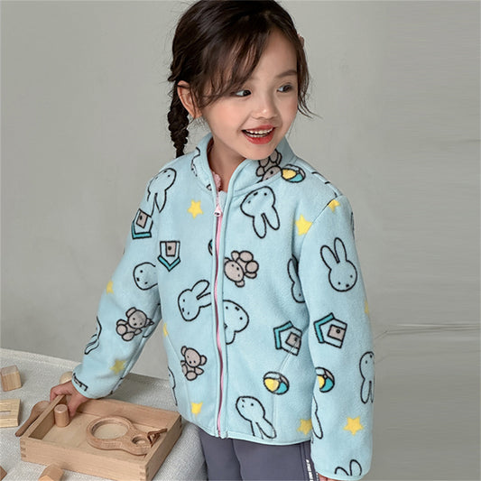 Children's cardigan plus velvet jacket polar fleece coat warm