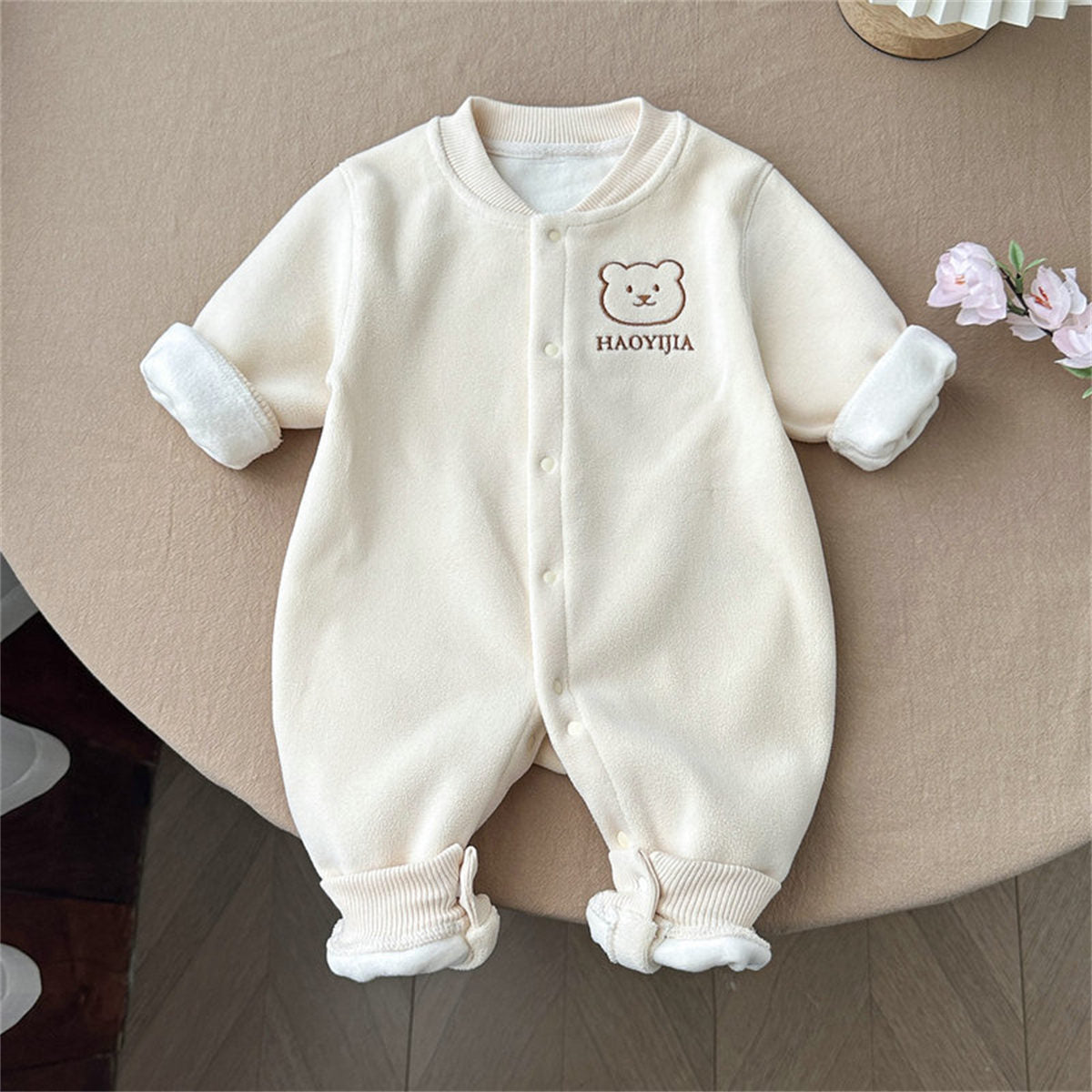 Baby autumn and winter bear fleece jumpsuit