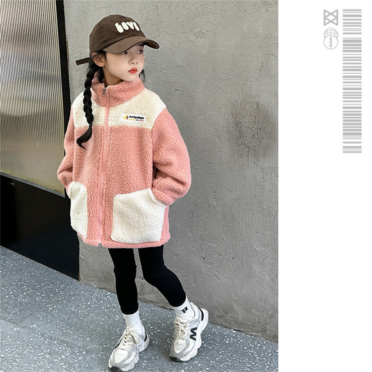 Winter plush and thickened color matching casual jacket for boys and girls