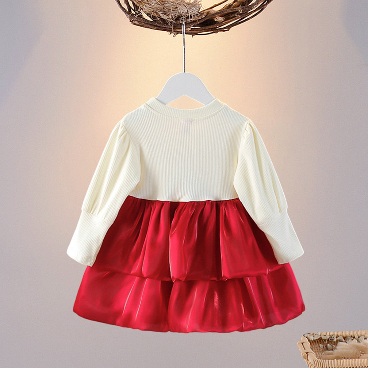 New spring and autumn style fake two-piece flower bow long-sleeved princess dress