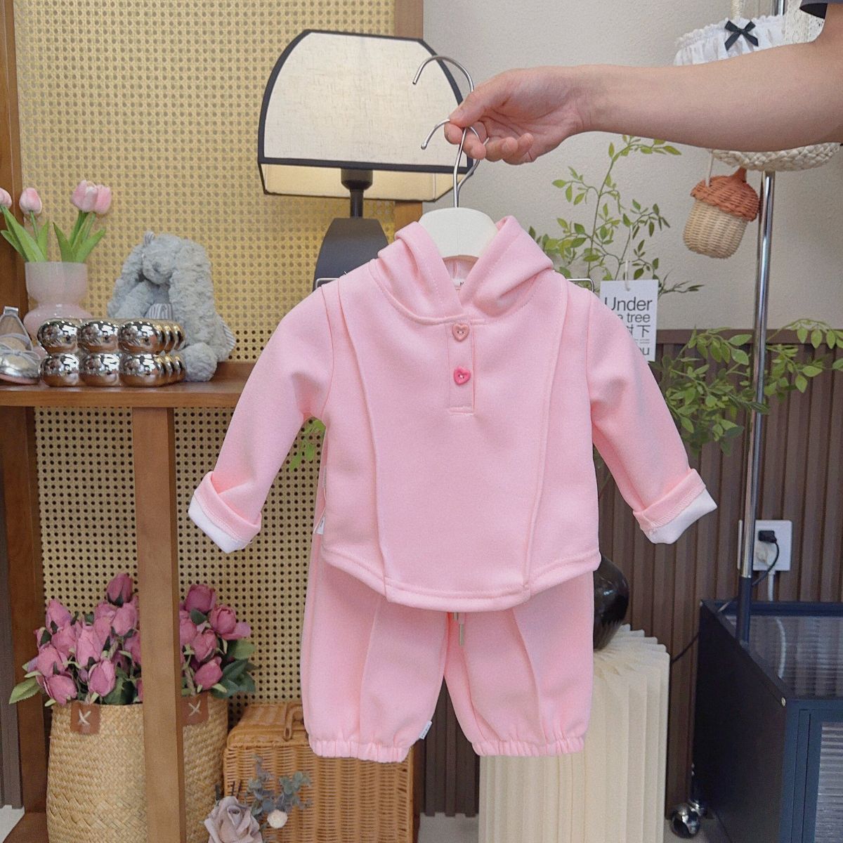 New style girls spring and autumn hooded sweater suit children's two-piece suit casual fashion all-match suit