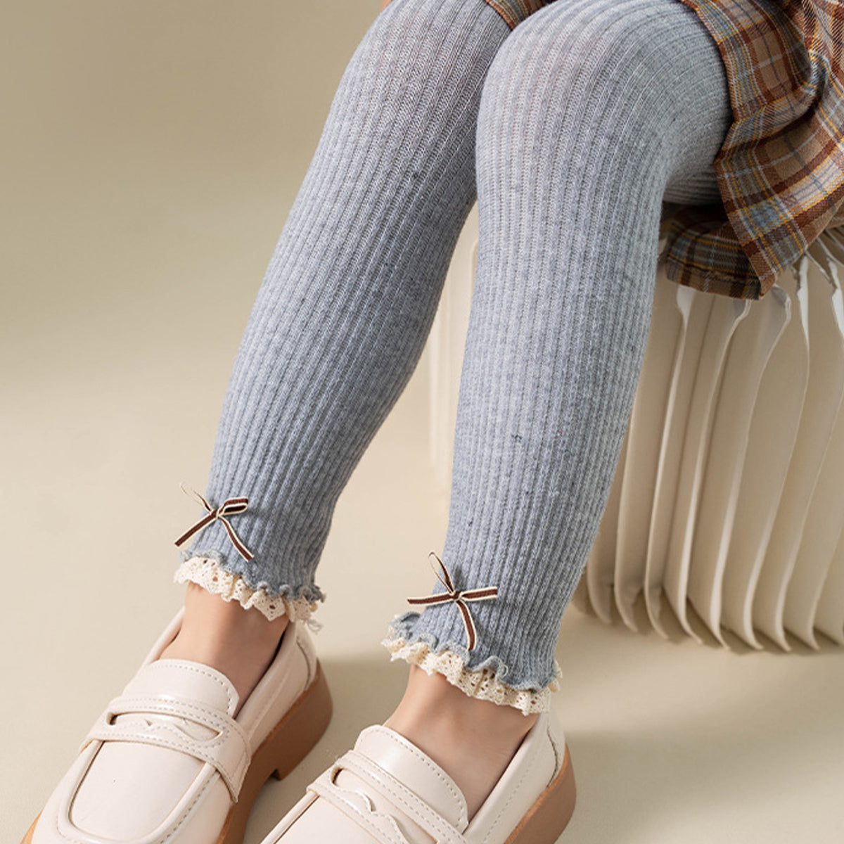 Children's Bow Striped Cropped Leggings