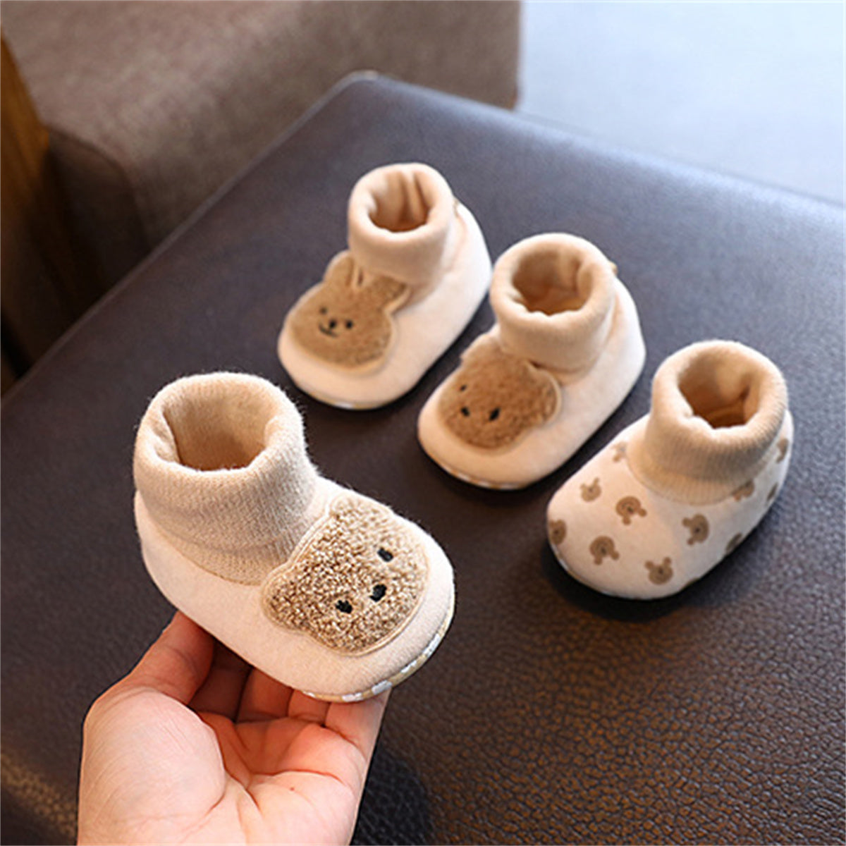 Baby and children's plush bear autumn and winter style plush comfortable soft sole cotton shoes