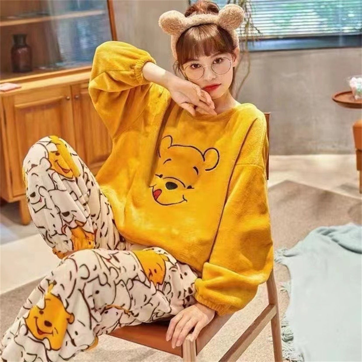 Long-sleeved thickened coral fleece cute autumn and winter home clothes suit