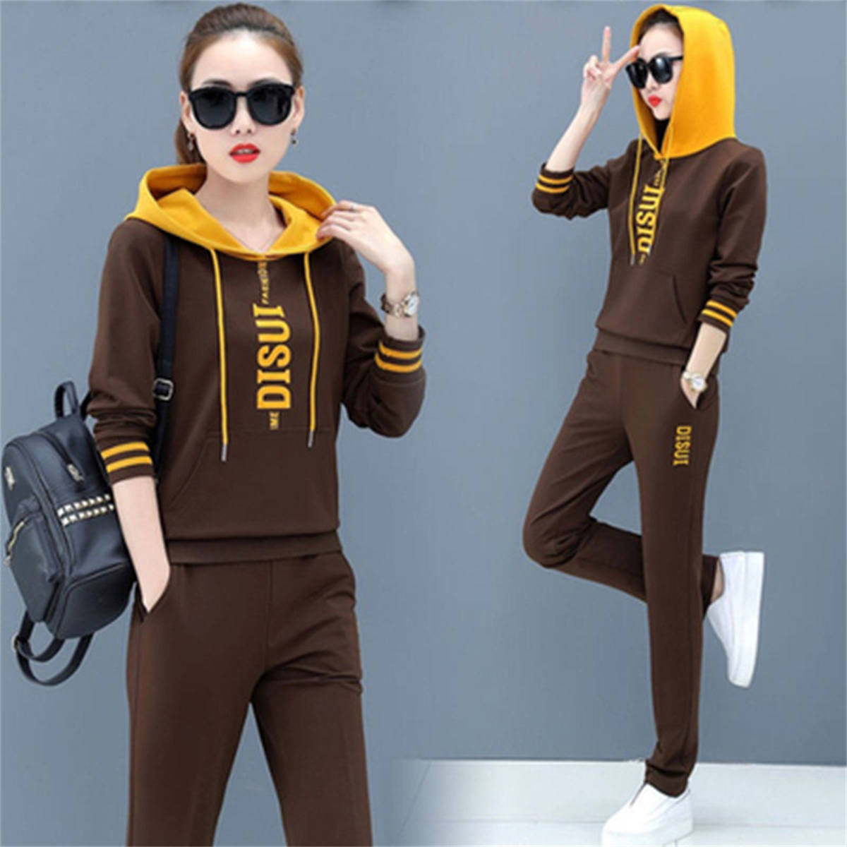 Casual sportswear suit for women fashion hooded sweatshirt two piece suit