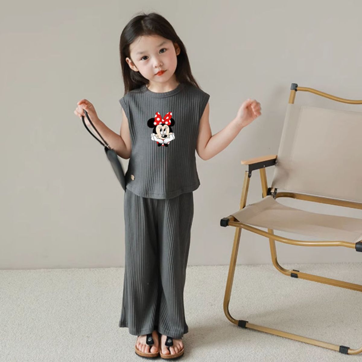 Girls summer new thin ice silk sleeveless vest top baby girl mosquito repellent trousers suit two-piece suit