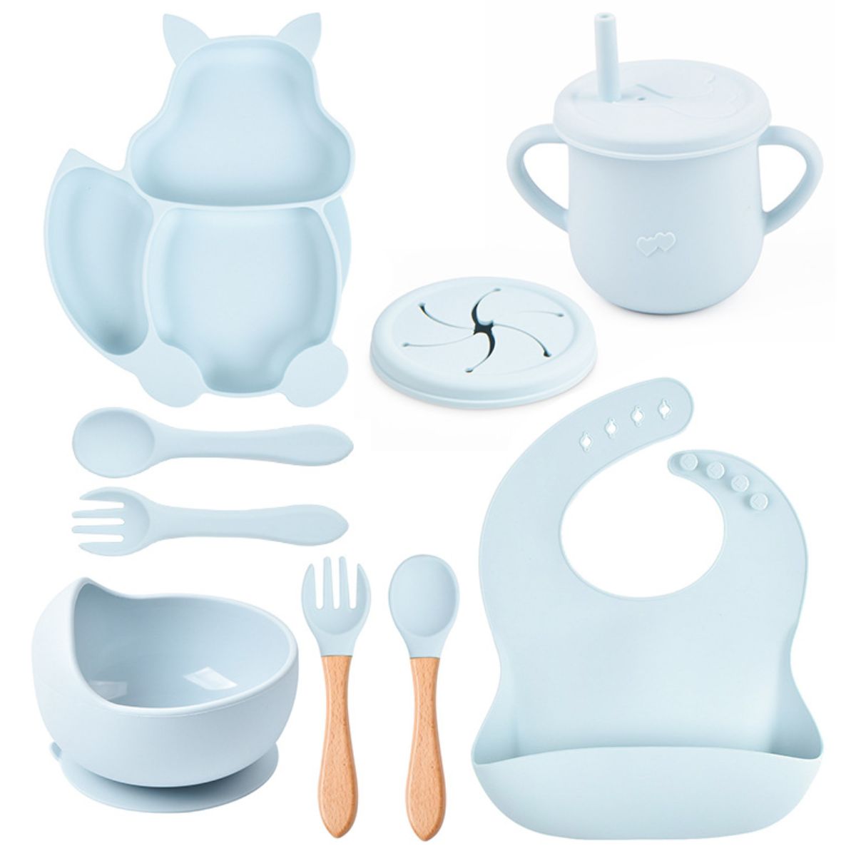 Ready stock squirrel silicone tableware, baby silicone food supplement set, baby fork and spoon integrated silicone dinner plate set