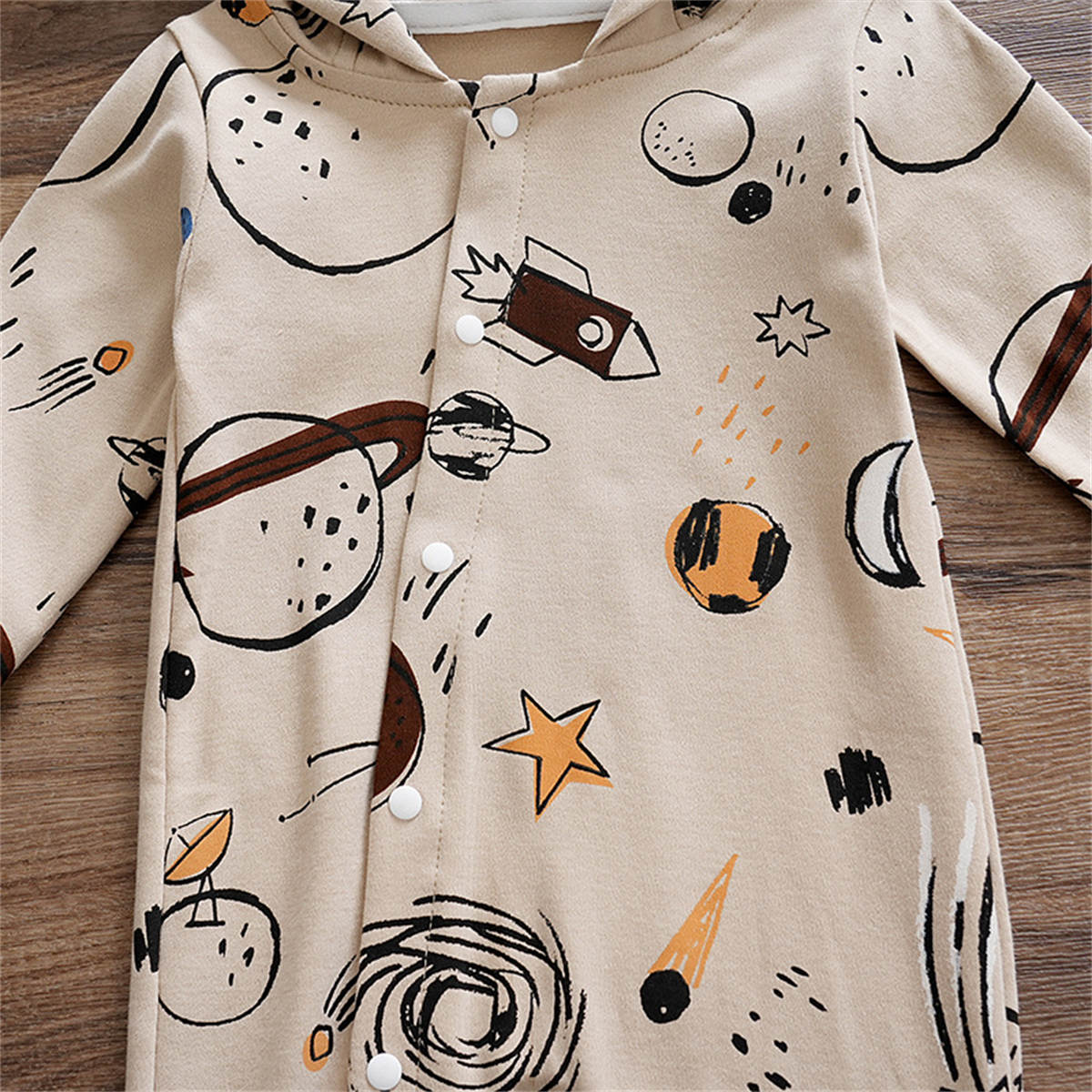 Baby Spring and Autumn Pure Cotton Planet Hooded Sweater Bodysuit