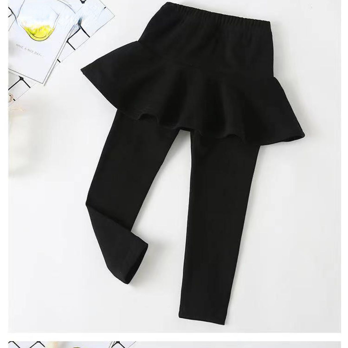 Children's clothing spring and autumn new girls' elastic bottoming outerwear pants fashionable ruffled skirt pants