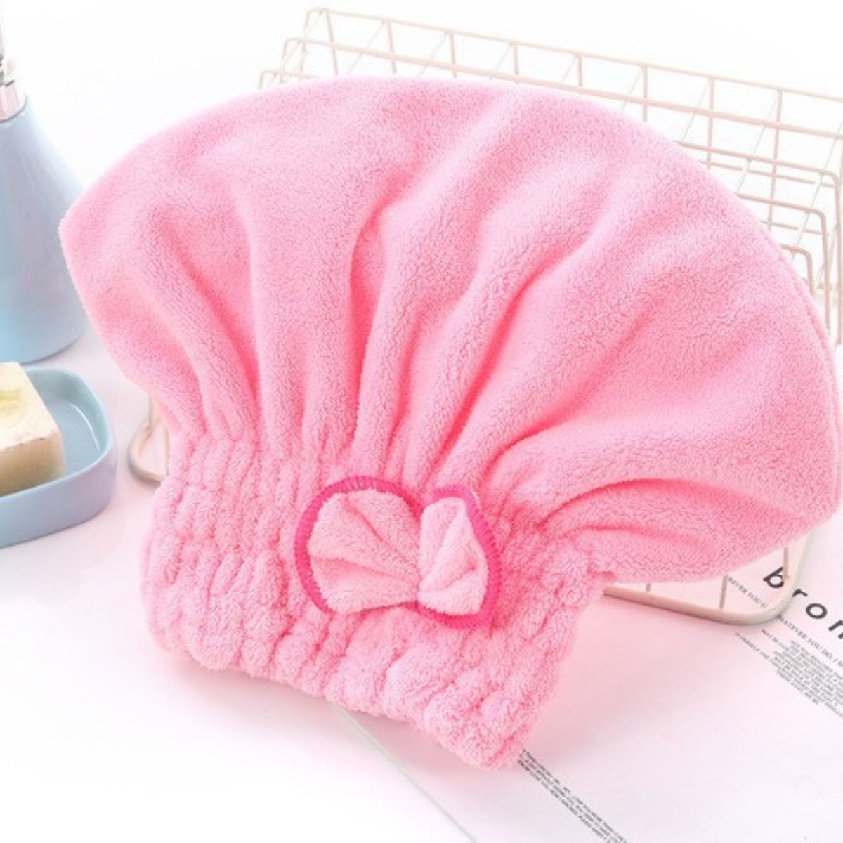 Bow Coral Fleece Princess Hat High Density Coral Fleece Dry Hair Hat