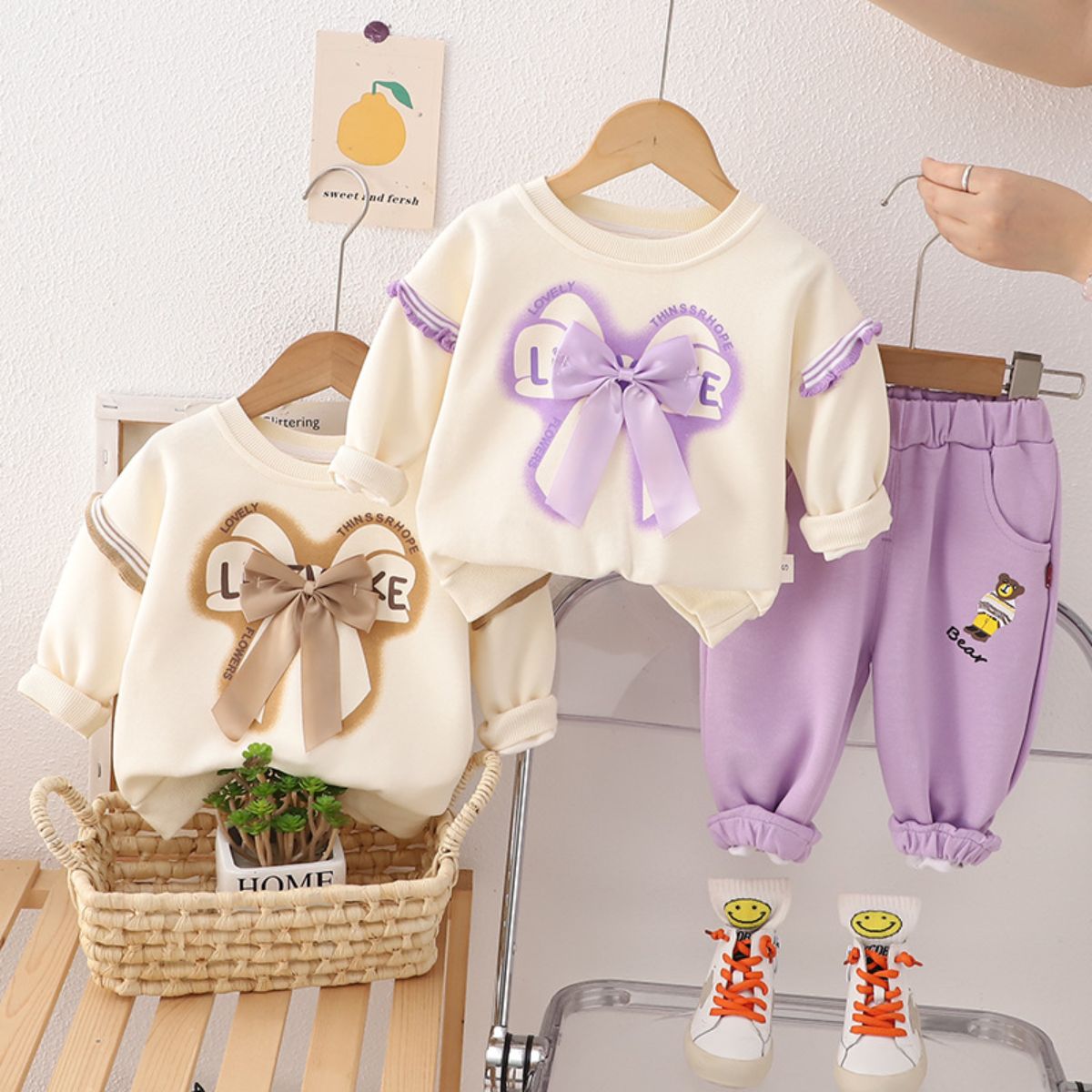 Autumn Girls Casual Pants Bowknot Sweater Set