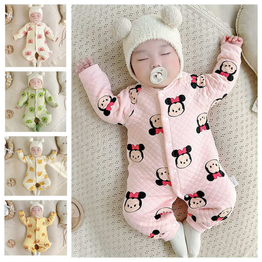 Baby autumn and winter long-sleeved strawberry bear quilted warm romper