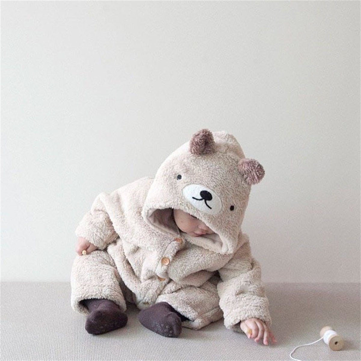 Baby cotton bear jumpsuit plush hooded romper