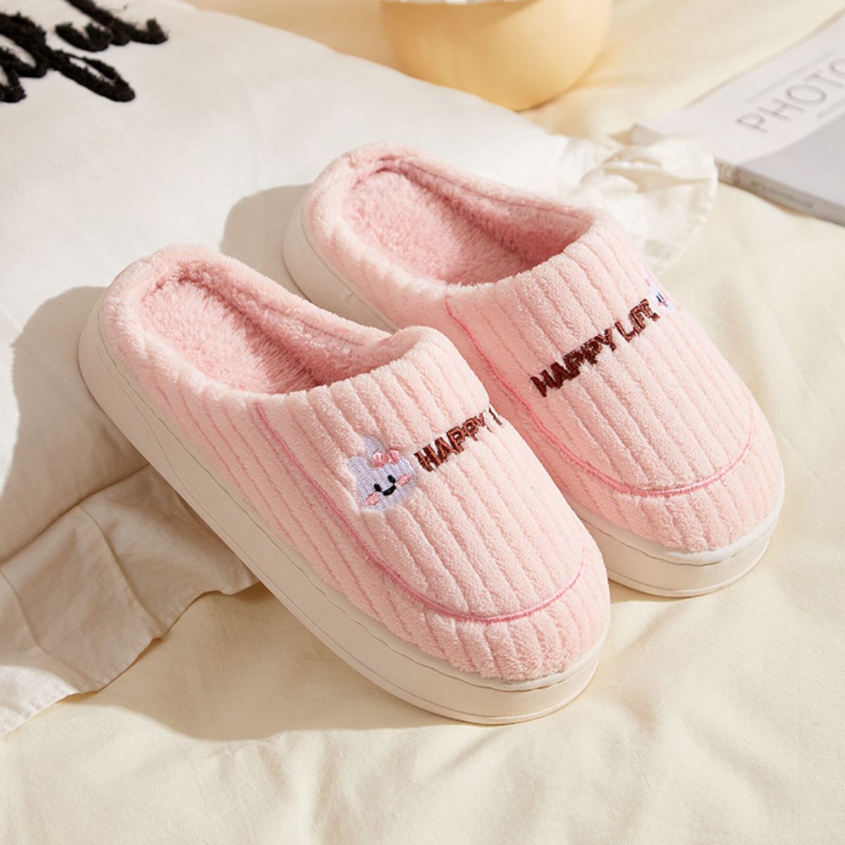 Cotton slippers plus velvet warm confinement non-slip wool slippers