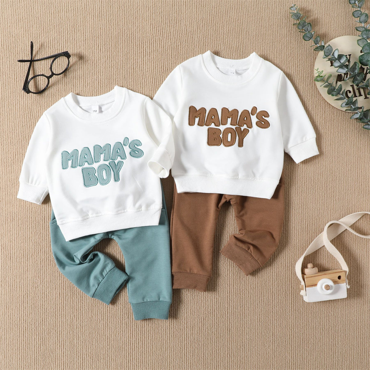 Children's letter embroidered sports sweatshirt solid color trousers infant two-piece suit