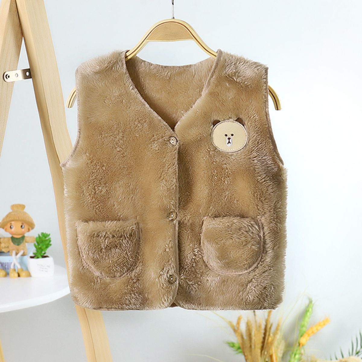 Boys and girls autumn and winter double-sided coral fleece vest