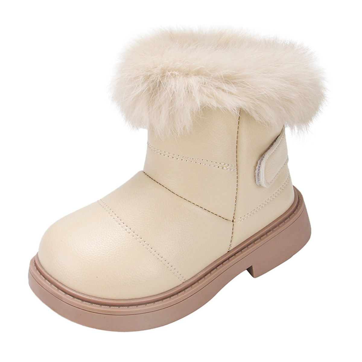 Children's girls winter plush solid color cute plush edge waterproof cotton boots