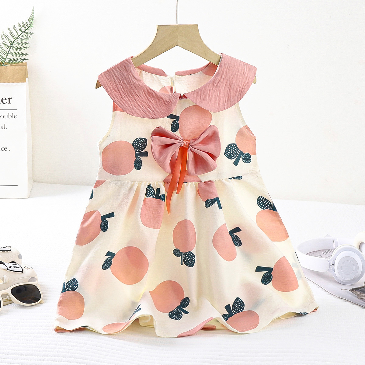 New summer dress cloud cotton princess dress sleeveless girl bow cute dress