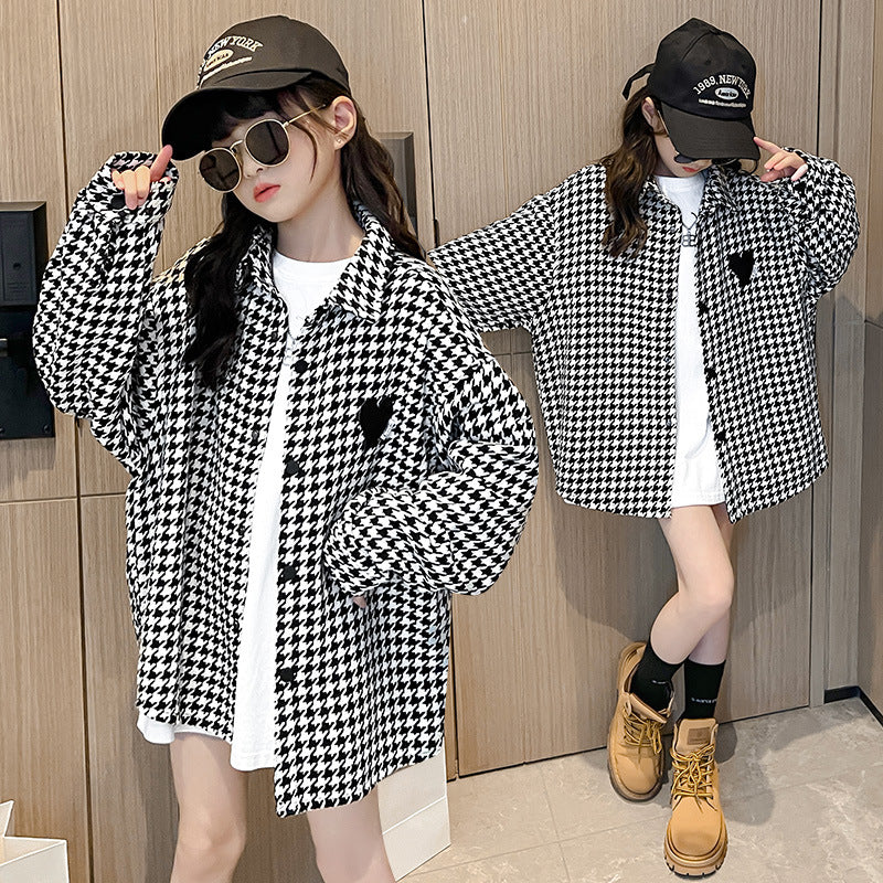 Girls plaid long sleeve windbreaker jacket