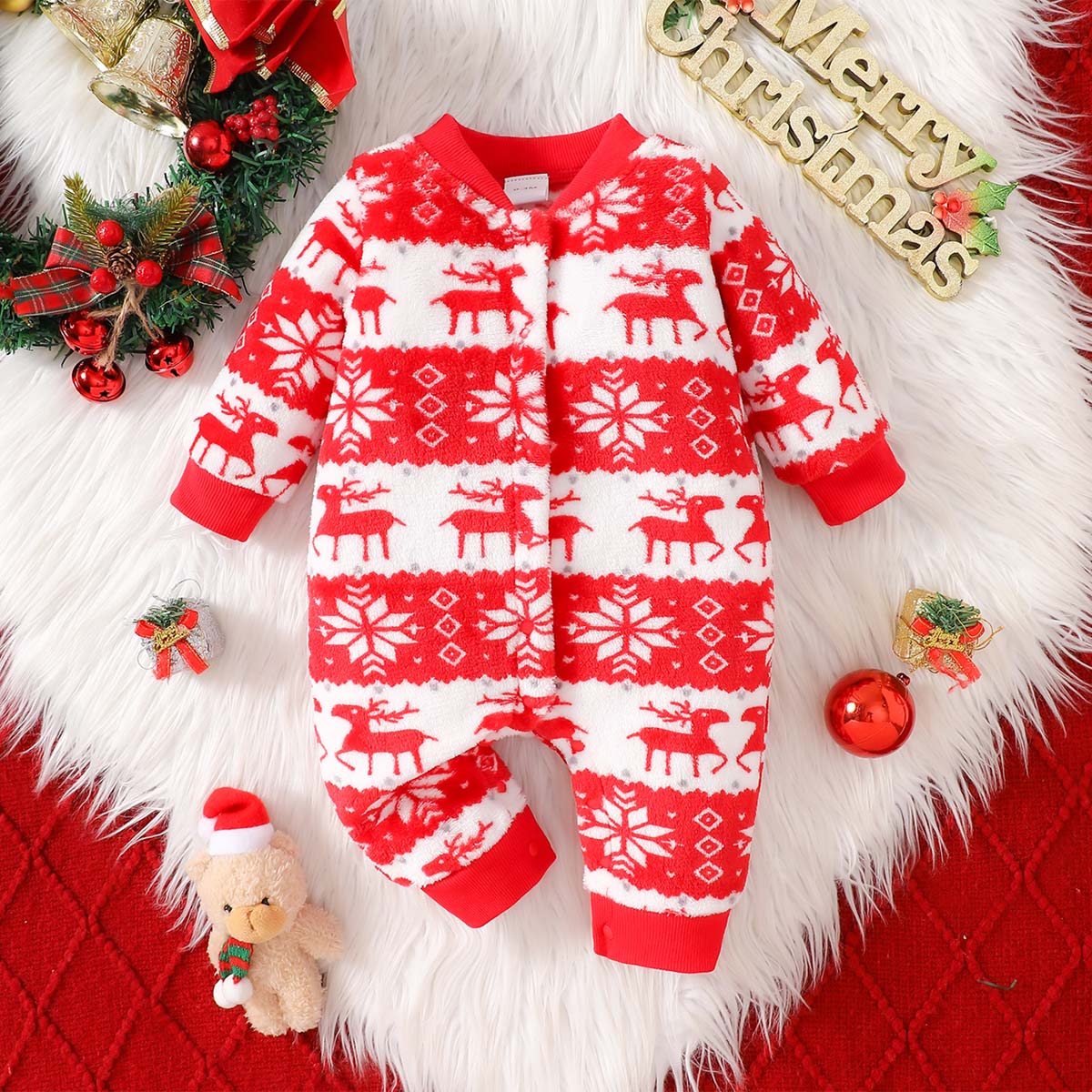 Baby Girl Christmas Clothes Newborn Long Sleeve Jumpsuit Warm Romper Winter Red Jumpsuit Climbing Suit