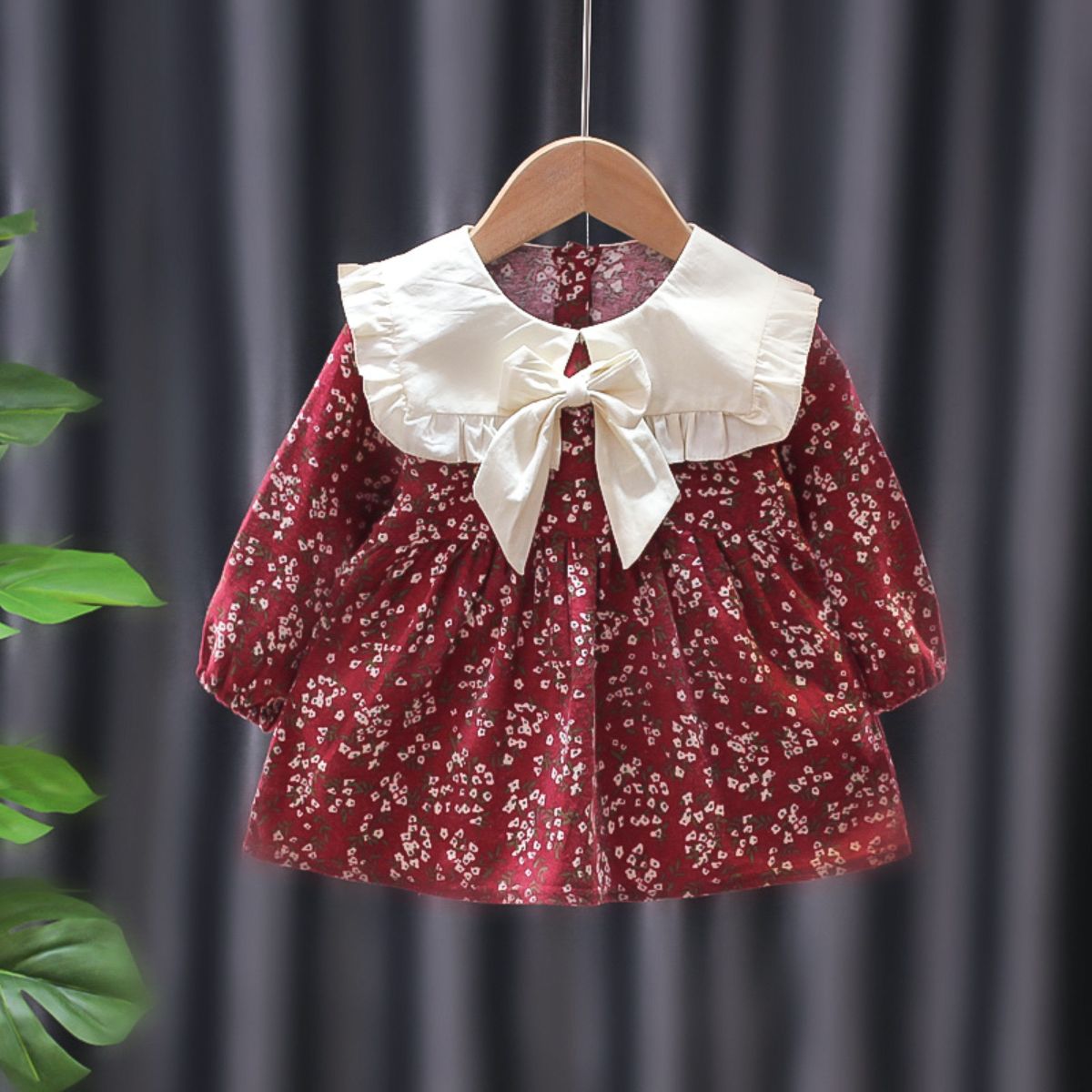 Children's skirt spring and autumn new style girls floral long-sleeved princess dress small and medium children's doll collar skirt