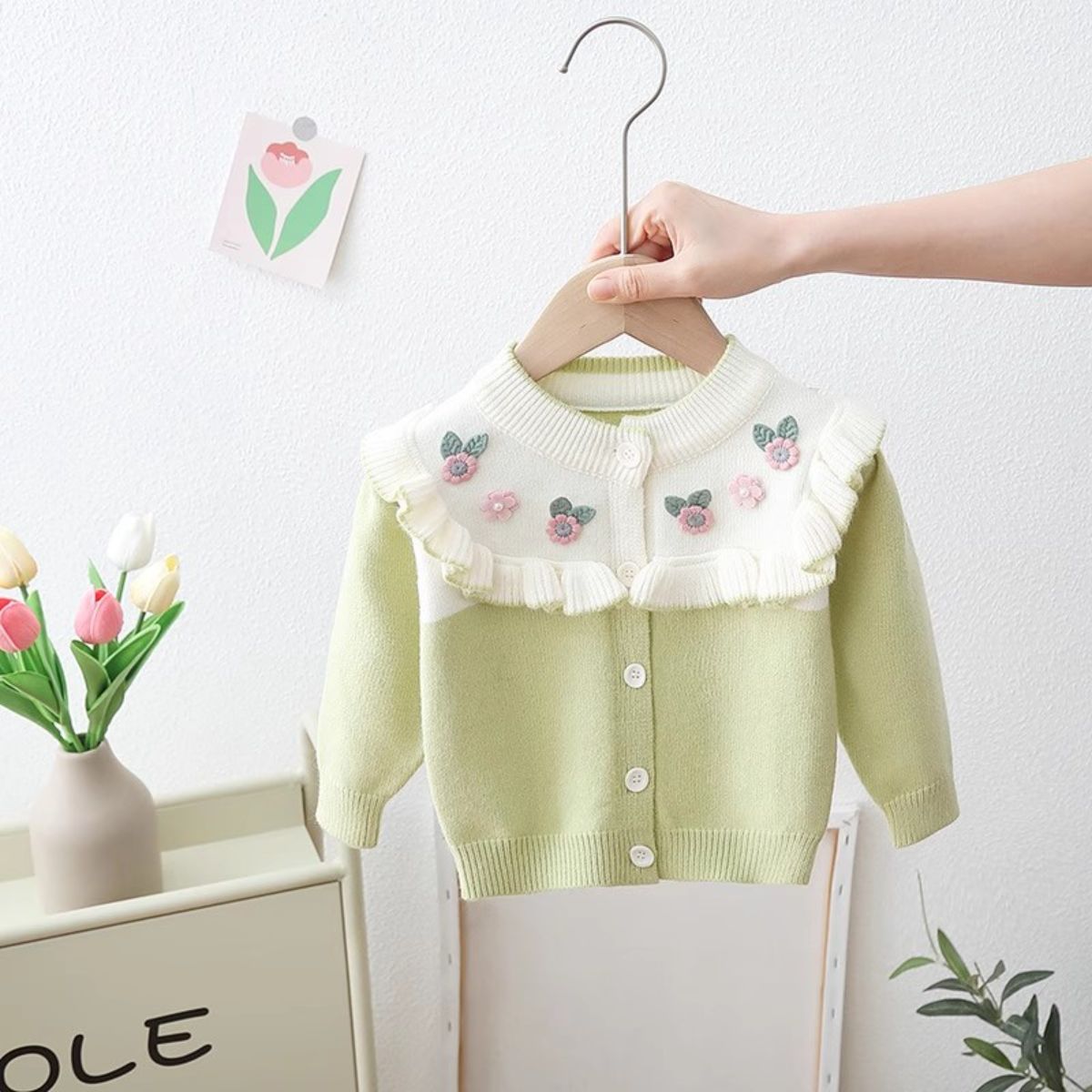 Girls Spring and Autumn Knitted Sweater Jacket Little Princess Sweater Baby Top Girls Autumn Long Sleeve Cardigan