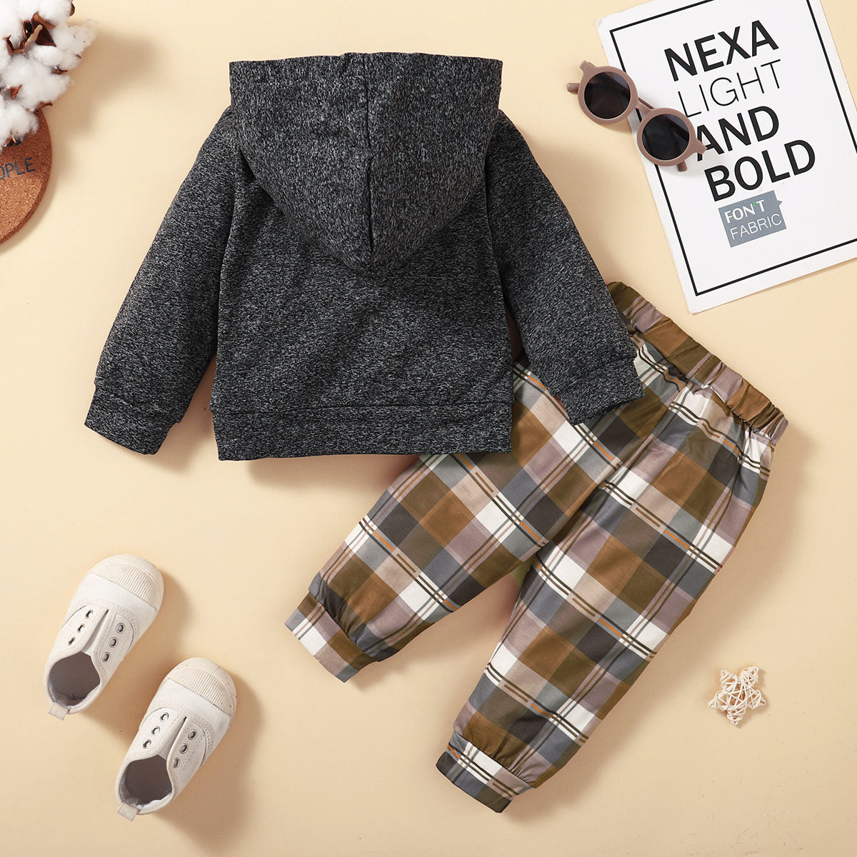 Toddler Boy Letter Pattern Color-block Hoodie & Plaid Print Pants