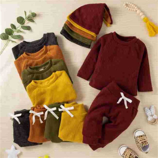 Infant and toddler knitted jacquard solid color three-piece sweatshirt children's clothing