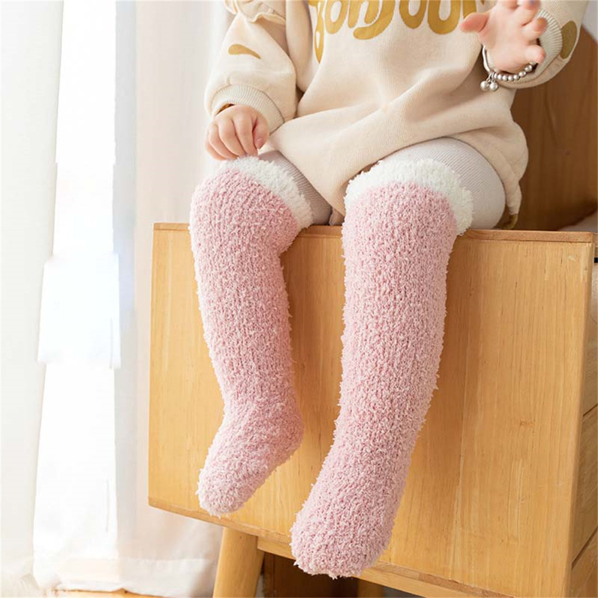 Infant and toddler coral fleece socks autumn and winter thickened velvet floor crawling socks long socks