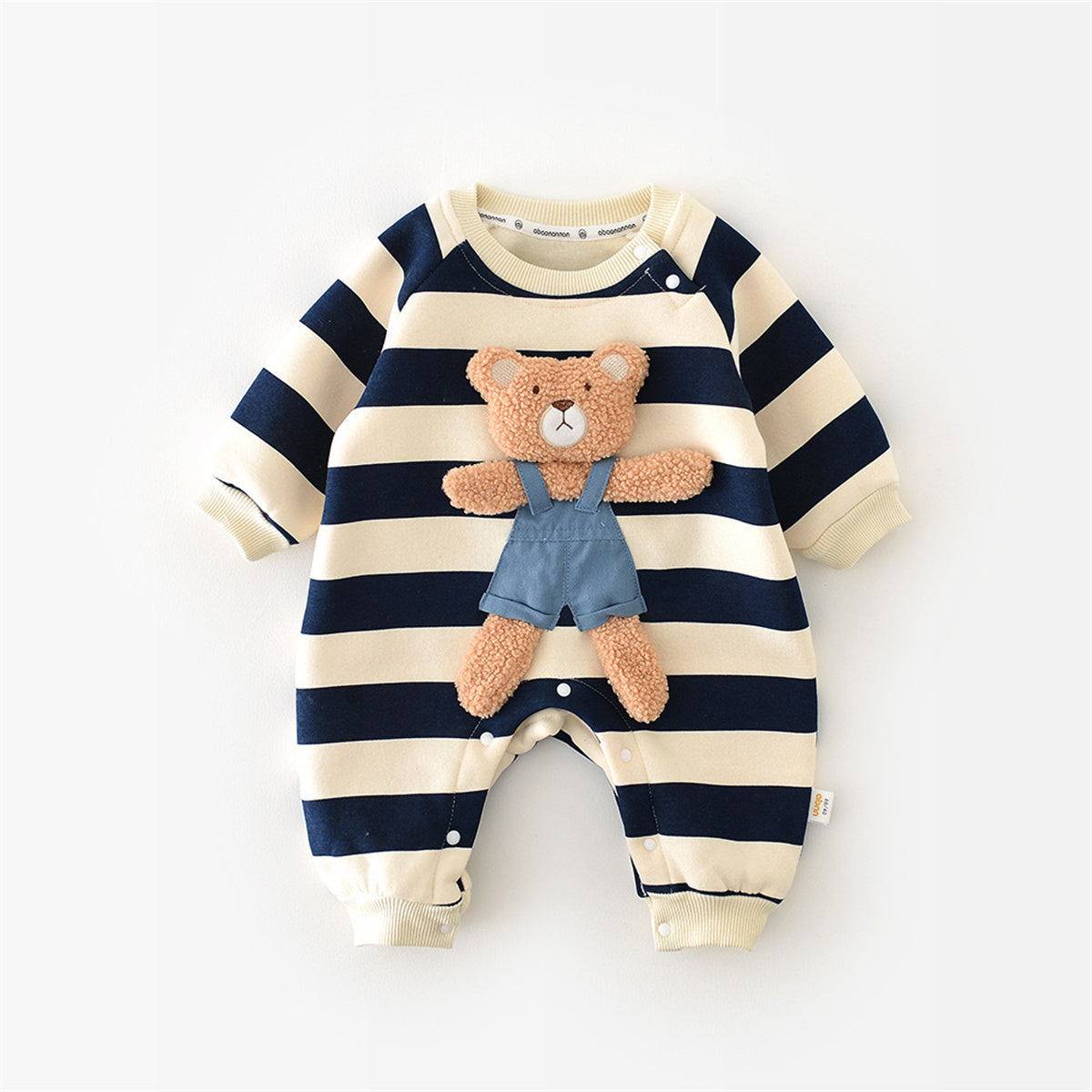 Infant striped fleece thickened bear doll romper