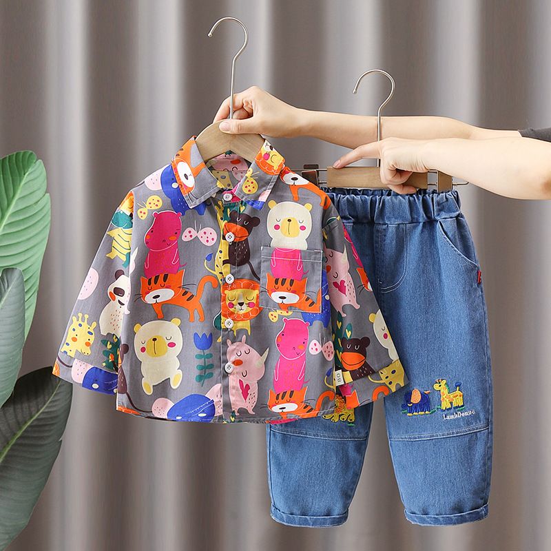 Boys autumn suit new spring and autumn animal children's handsome jeans two-piece suit