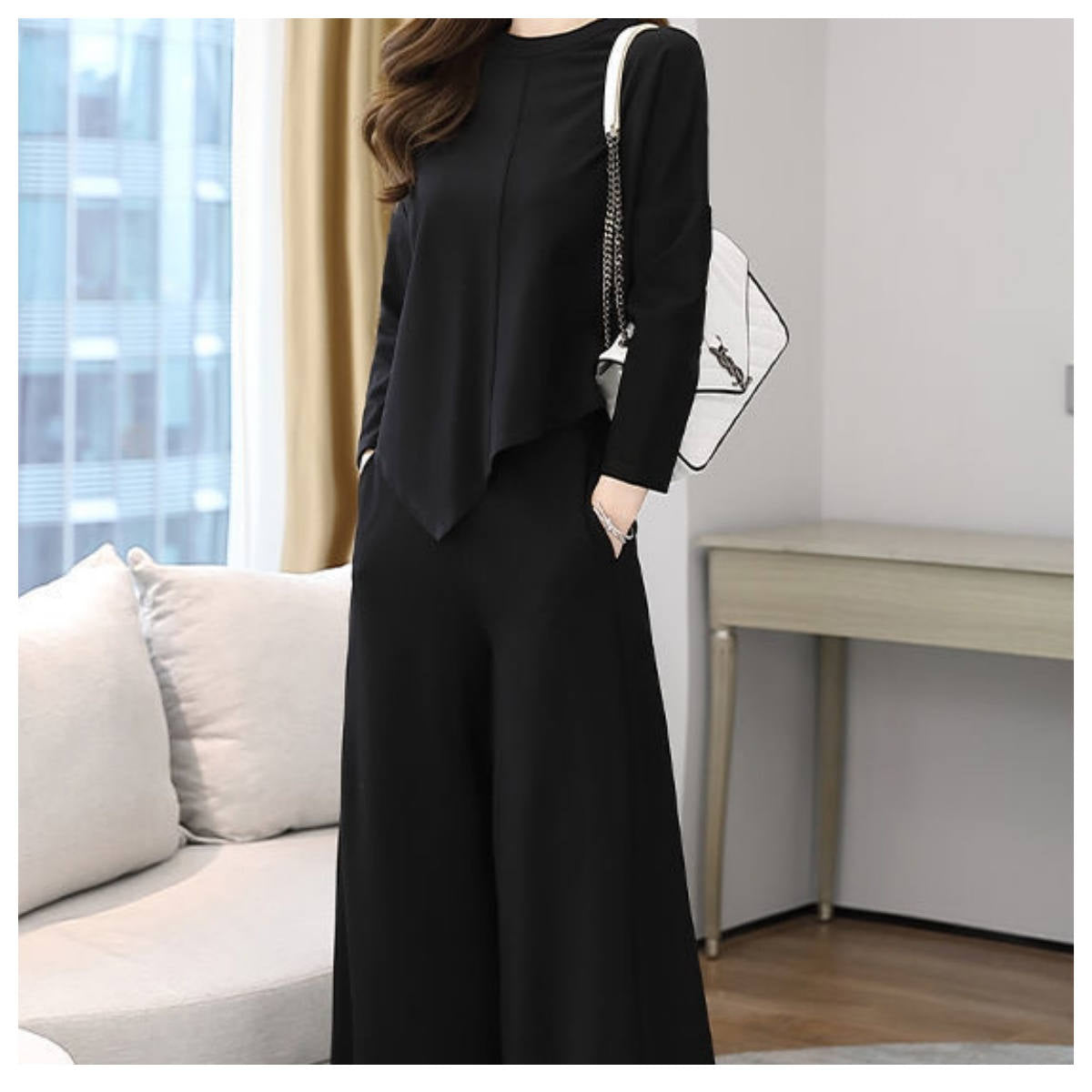 Women's slim casual temperament skirt and pants two-piece suit