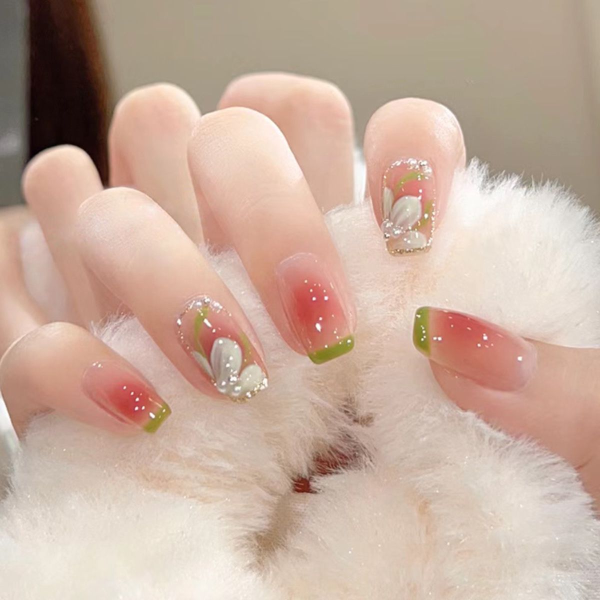 Nail Art Flower Blush Wearable Nail Short Removable False Nail Tips