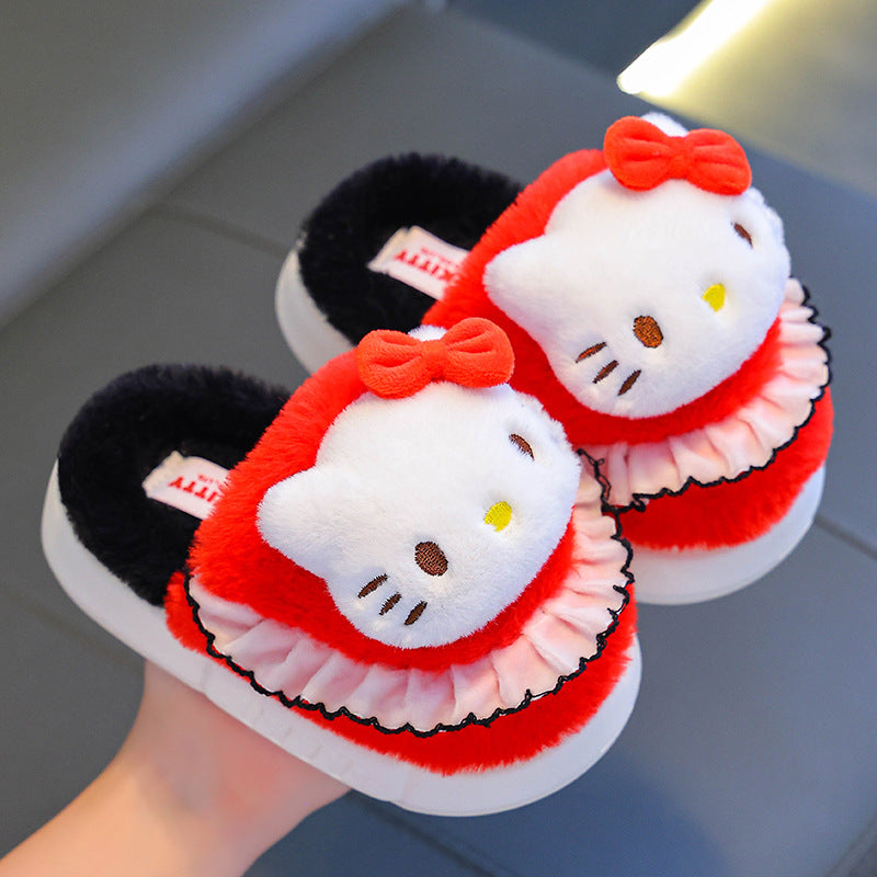 Sanrio cartoon warm home cute cotton slippers for middle and large children and girls