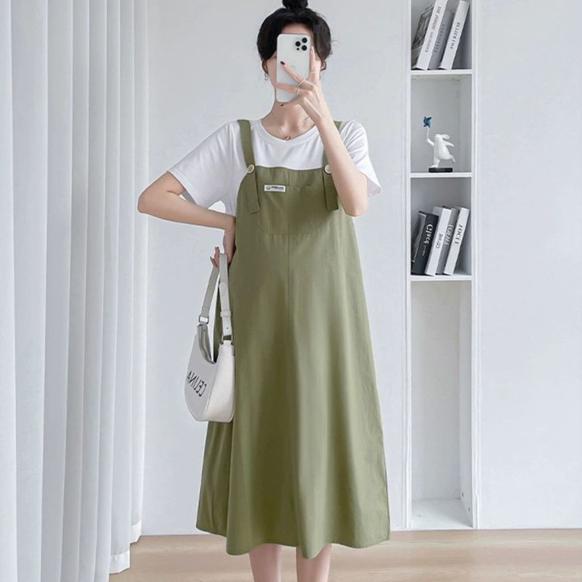 Maternity summer dress fashionable loose mid-length overalls dress fake two-piece