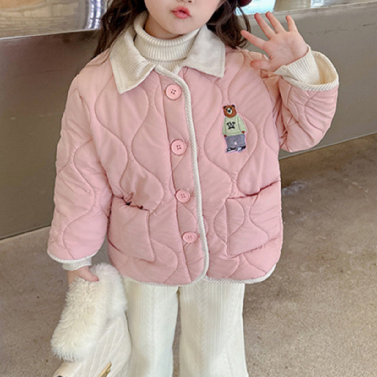 Children&#39;s cotton-padded jacket for girls in autumn and winter, new style, fashionable and casual, plus velvet, baby girl winter clothing, warm cotton-padded jacket