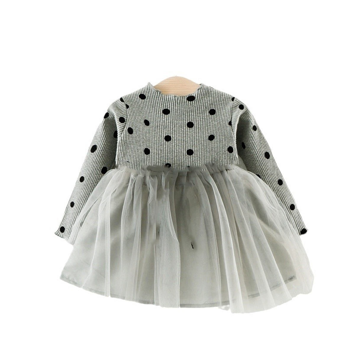 Girls Polka Dot Splicing Tulle Princess Dress Long Sleeve Dress