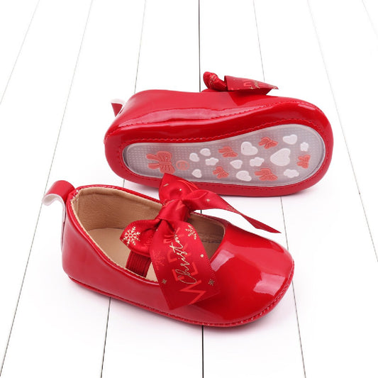 Baby toddler shoes bow princess shoes Christmas soft sole baby shoes baby shoes