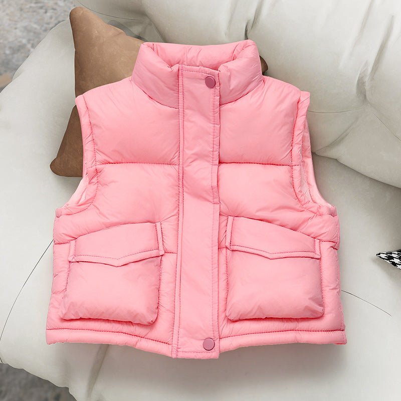 Vest simple fashion stand collar cotton jacket for middle and large children