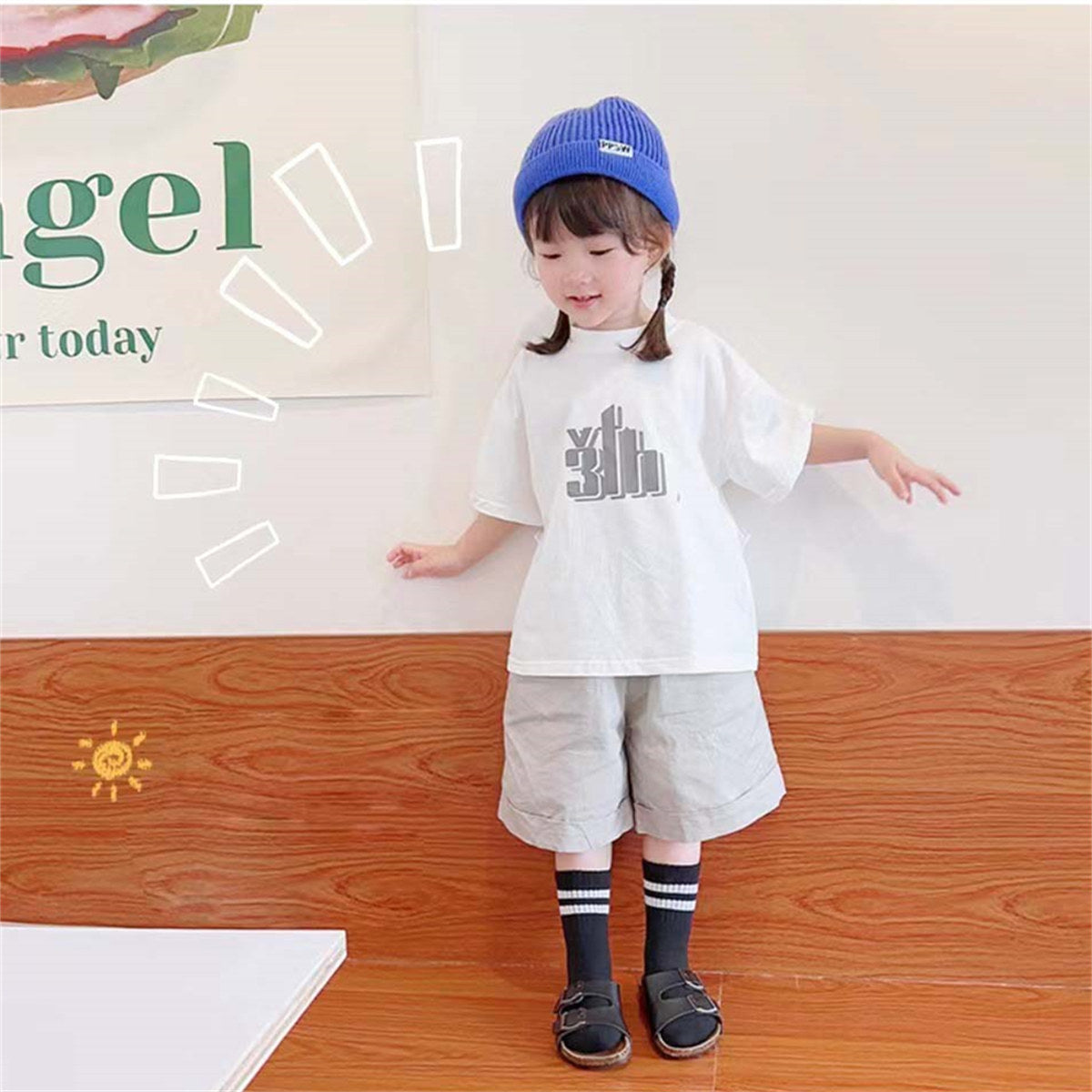 Children's spring and autumn casual college style parallel bars men's and women's short socks