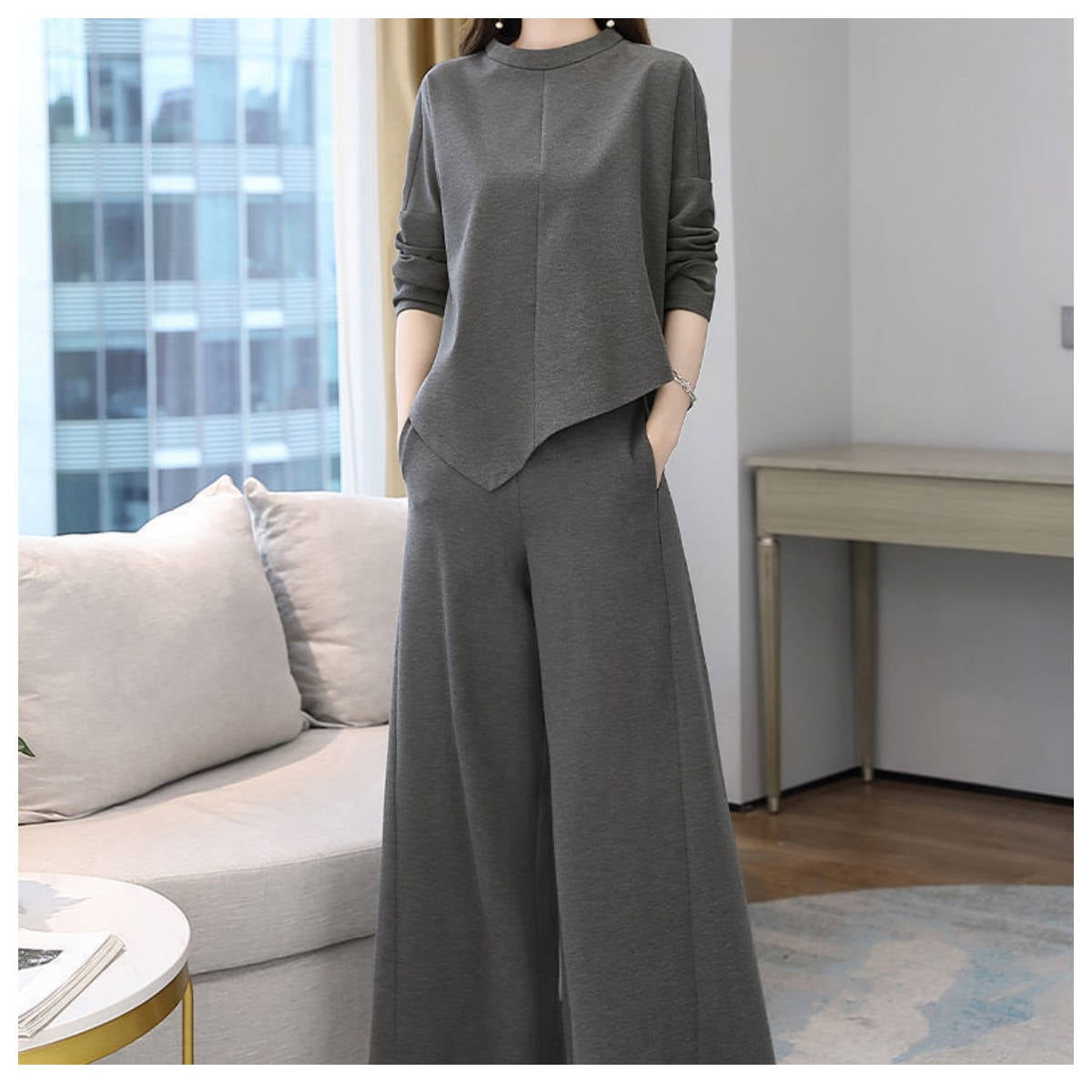 Women's slim casual temperament skirt and pants two-piece suit