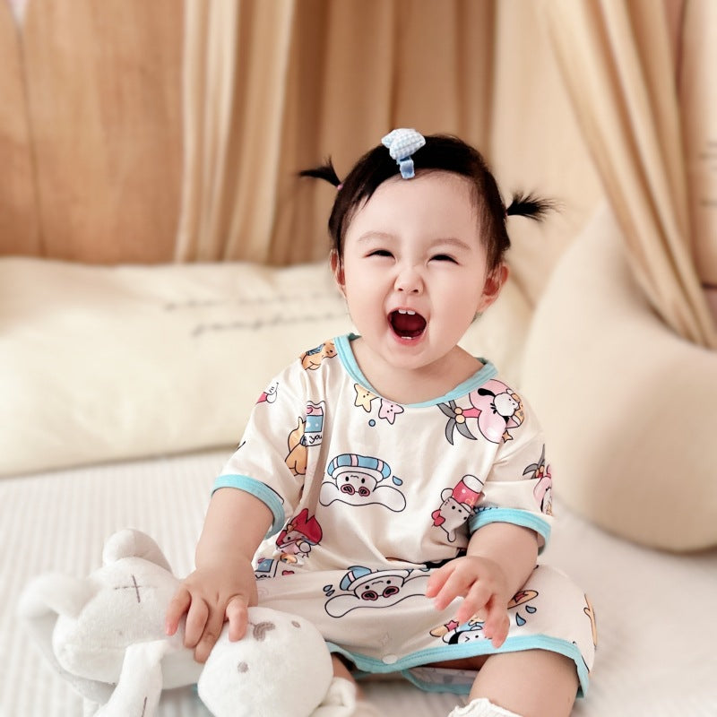 Summer cartoon children baby one-piece pajamas home clothes