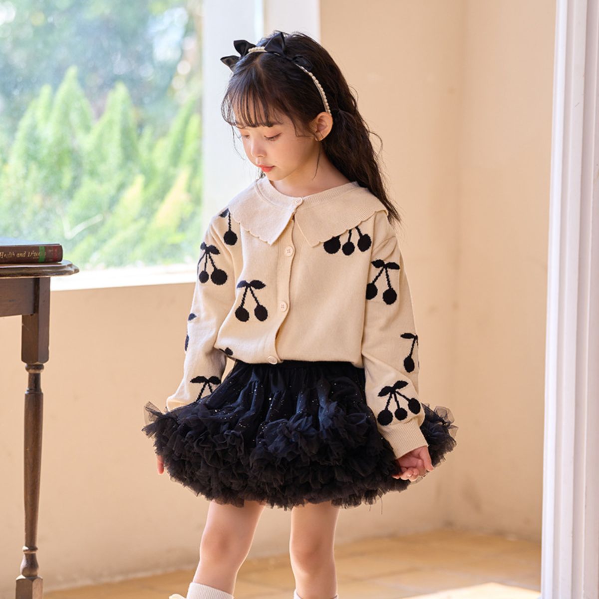 Cherry Girls Knitted Cardigan Long Sleeve Sweater