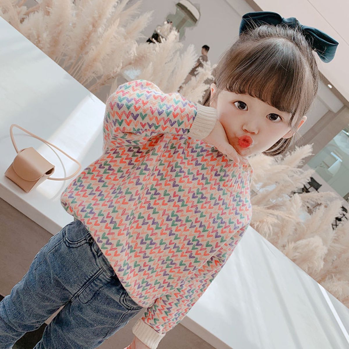 Girls sweater new autumn and winter children's tops baby girl winter base coat plus velvet sweater