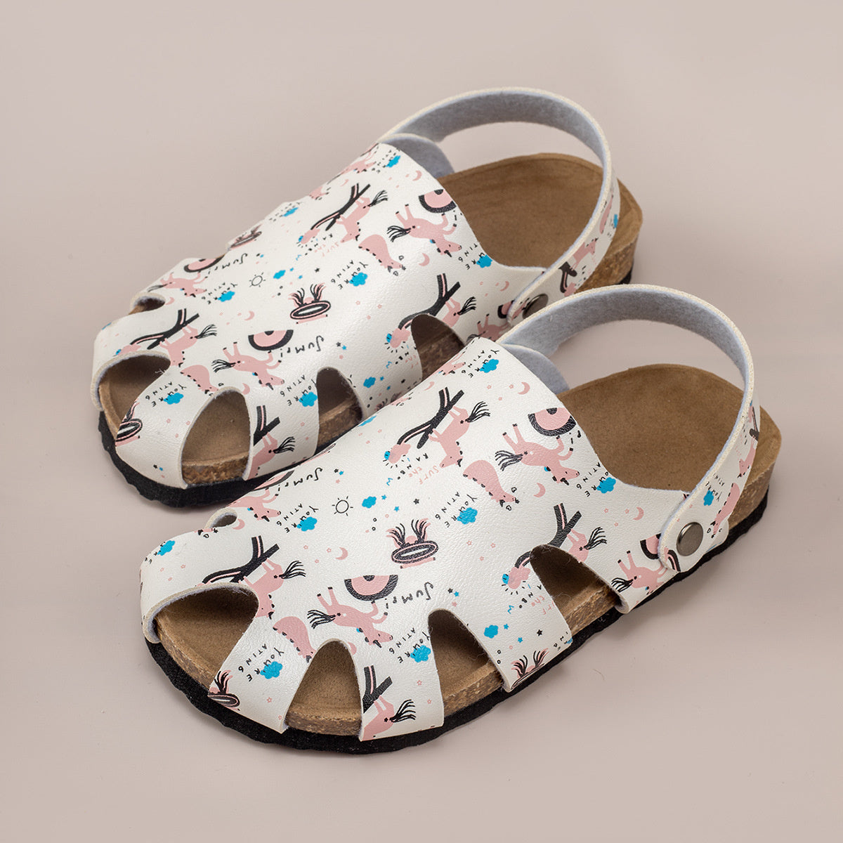 Casual children's closed toe two-way sandals flat-soled printed wear-resistant and lightweight