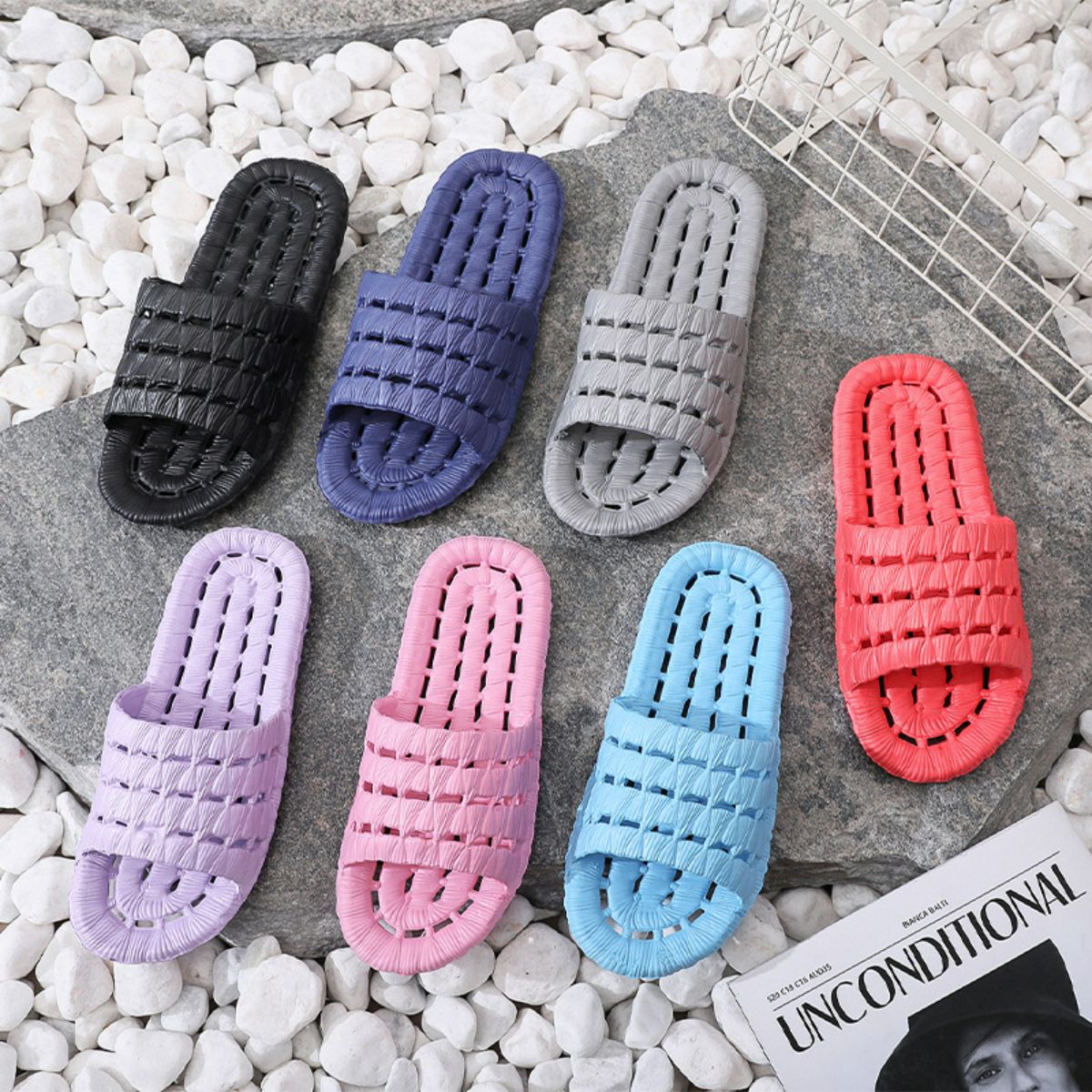 New summer couple home slippers bath non-slip silent bathroom hollow leaking sandals