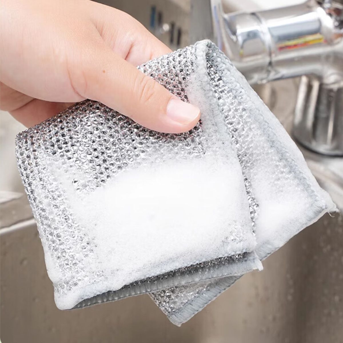 Double-sided silver wire cleaning cloth steel wire dish cloth 6 pieces