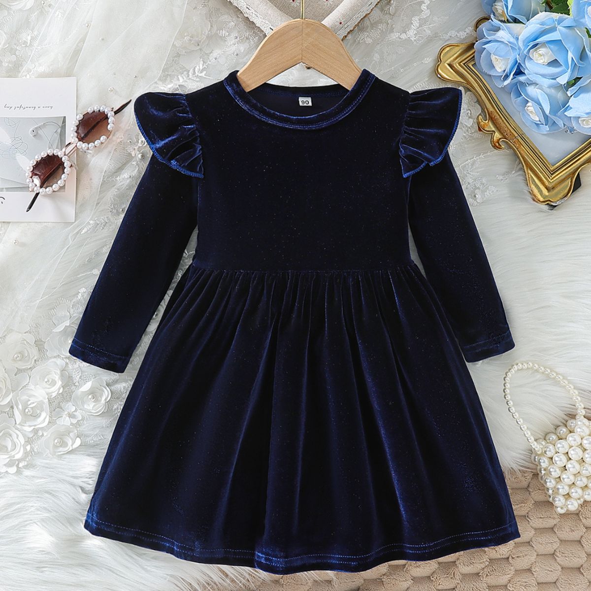 Girls autumn solid color single face velvet dress